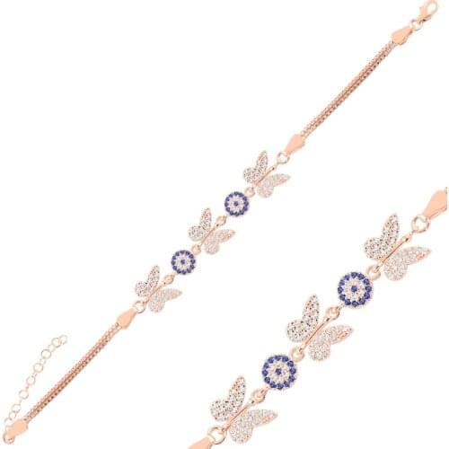 Silver 925 Sterling Butterfly & Eye Zircon Cube Chain