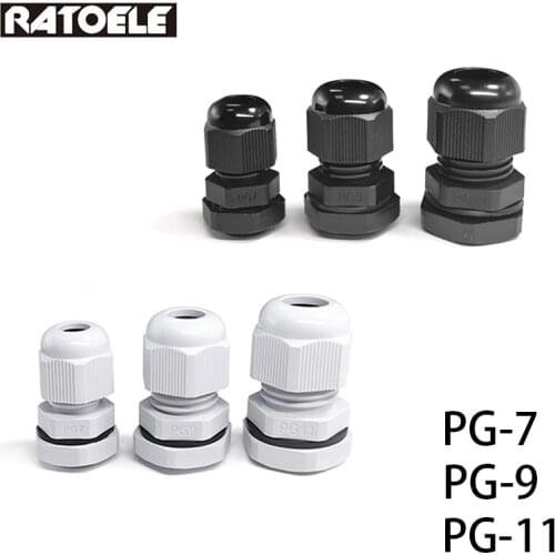 Waterproof Cable Gland Cable Entry IP68 PG7 For 3-6.5mm PG9 PG11 White Black Nylon Plastic Connector