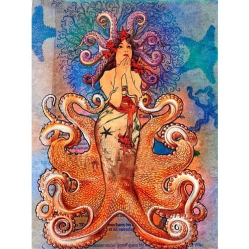 Octopus Woman Diamond Mosaic,diamant Painting Rhinestone Embroidery Painting Full Square Drills 5D Diy European Lady Art Crafts