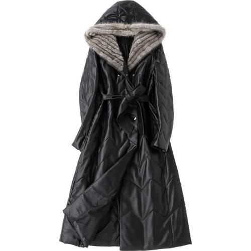 Mink Collar Real Fur Female Autumn Winter Women Clothes 2020 Genuine Leather Jacket Tops Sheepskin Down Coat T4871