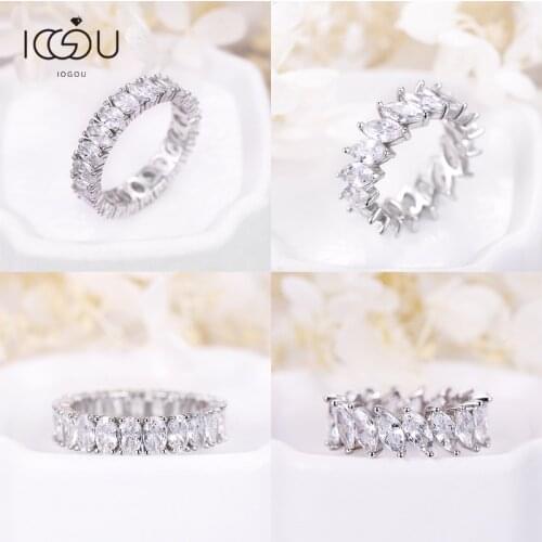 IOGOU Fashion CZ Wedding Rings 925 Sterling Silver Rings for Women Stackable Anniversary Ring Eternity Band Silver 925 Jewelry