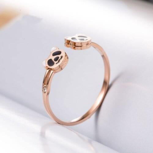2021 HOT New titanium steel cute bear open ring female Crystal from Swarovskis Fine Jewelry Simple and stylish Ring For Women