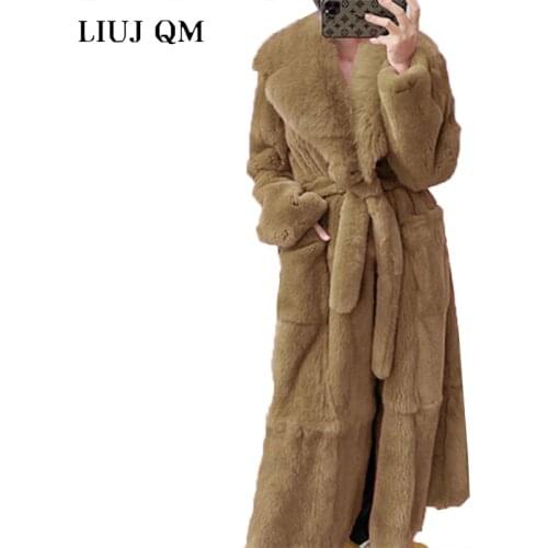Plus size Coat Winter Women Thick Warm X-Long Faux Fur Jacket Female High Quality Fluffy Rabbit Fur Coat Plus Size Loose Parkas
