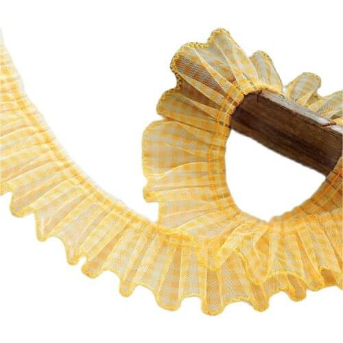 1M Pleated Tulle Plaid Lace Trim 7cm Guipure Ribbon Lace Fabric Supplies Lace Fabric For Wedding Dress Sewing Crafts encajes Q03