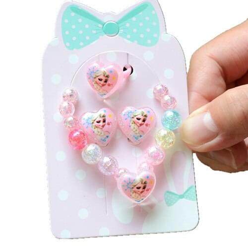 4pcs Disney Princess Elsa Bracelet Ring Frozen Holiday Gift Girl Jewelry Set