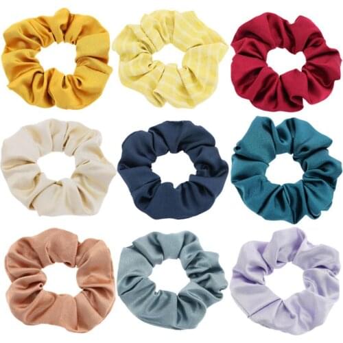50pcs/lot Solid Satin Hair Scrunchies Elastic Hair Bands Women Hair Scrunchies Hair Ties Rope Bands Bunny Ears Girls Headwear