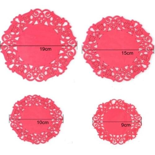 500pcs/lot 15cm & 19cm Lace Flower Hollow Design Round Silicone Table Heat Resistant Mat Cup Coffee Coaster Cushion Placemat Pad