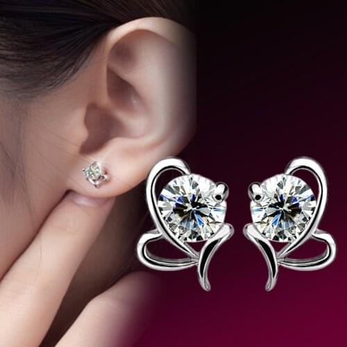 KOFSAC Trendy 925 Sterling Silver Earrings For Women Jewelry Cute Butterfly Zircon Stud Earring Girl Valentines Day Accessories