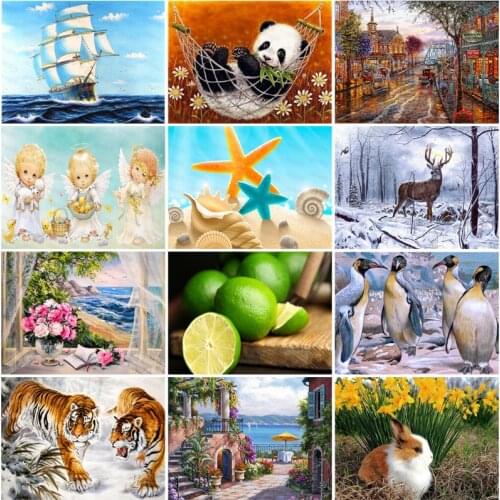 Diy Diamond Painting Blue Orange Starfish Cute Little Angel Bunny Panda Elk Penguin Big Tiger Personality Poster Painting