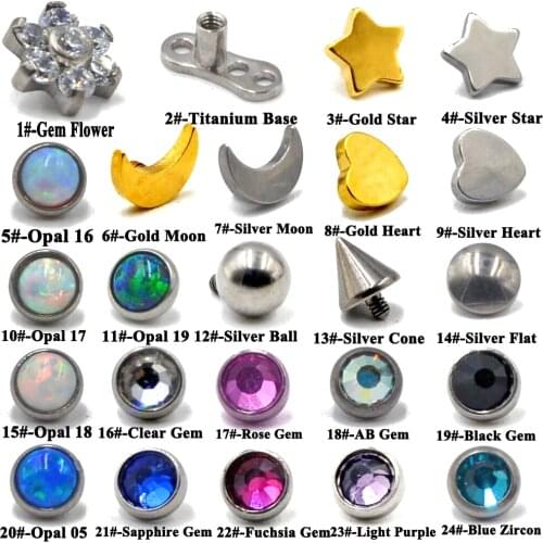 1PC G23 Grade Titanium Dermal Anchor Top Micro Dermal Drivers Surface steel Gold Black Heart Star Dermal Piercing Body Jewerly
