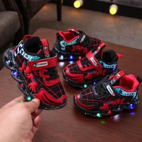 Disney childrens cartoon spiderman boy girl baby first walker casual shoes sneakers non-slip soft bottom light up shoes LED