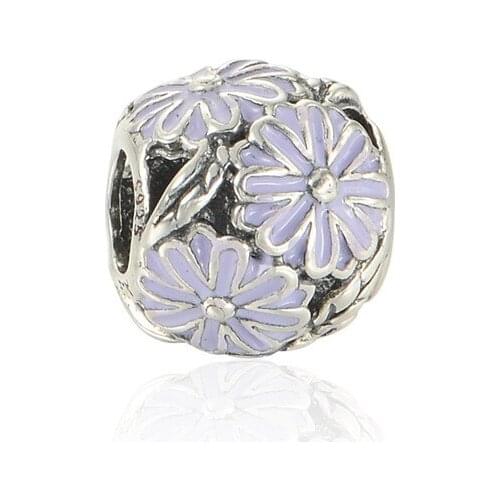 Purple Enamel Daisy Flowrs Openwork Spring Beads for Charms Bracelets Women 925 Sterling Silver Charm Beads for Jewelry Making