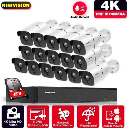 8Mp 4K Cctv Security Cameras System 8Ch Video Surveillance Kit Home Outdoor Audio Ip Camera Poe Nvr Recorder Set