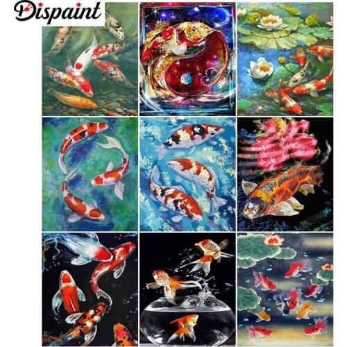 Dispaint Paint With Diamond Embroidery "Fish ocean water" Diamond Painting Full Square Round Picture Of Rhinestone Decor