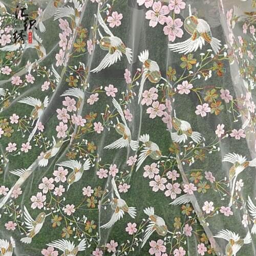 Multicolors Embroidery Birds Lace Fabric Polyester Tulle Mesh Dress Lace
