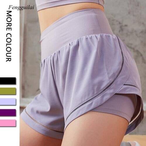 Summer New Loose Solid Candy Color Shorts Fast Dry Fake Two Piece Sports Fitness Suit Women