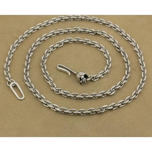 LINSION 4mm Square Link Chain 925 Sterling Silver Skull Hook Clasp Charms Necklace TA35 Length 18 to 36 Inches Available