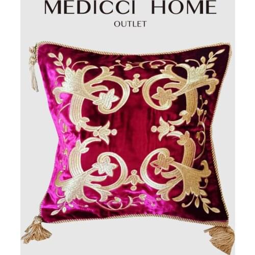 Medicci Home European Cushion Cover Luxury Velvet Home Decorative Embroidery Petunias Pillow Case Pillowcase Sofa Chair Bedroom