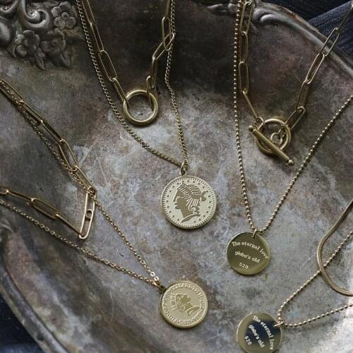 Amaiyllis Minimalist Vintage Multilayer Necklaces Gold Coin OT Buckle Clavicle Chain Necklace Pendants Jewelry For Female Gift
