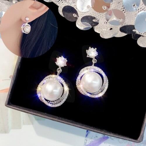 Elegant Earrings For Women Handmade Resin Pearl Romantic Imitation Stone Rhinestone Small Stud Earrngs Jewelry