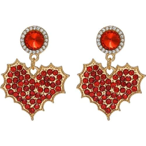 Fashion Irregular Heart Red Crystal Earrings for Women Bijoux Geometric Rhinestones Drop Earrings Statement Jewelry Gifts