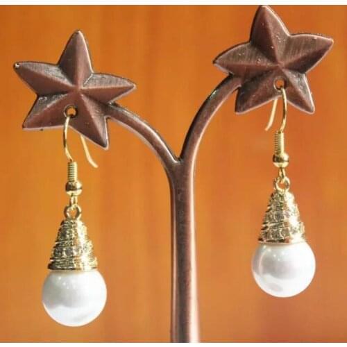 Fashion temperament womens gold plated 12 mm White Shell Pearl Earrings