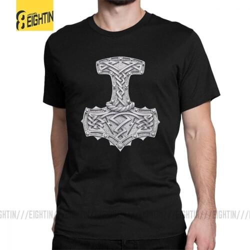 Viking T-Shirt Thors Hammer Valhalla Humor T Shirt for Men Short Sleeves Clothes Plus Size Tee Shirt Pure Cotton Round Collar