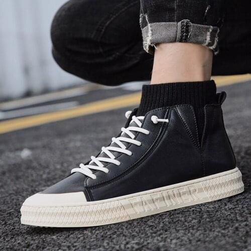 Men vintage boots wear top mens sneakers hightop leather causal sneaker leisure shoe High man fashion brown boot high for black