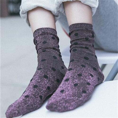Women Socks Fashion Casual Breathable Dots Silver Wire Cotton Color Cute Women Fashion Lady Socks 1 Pair Korean Style