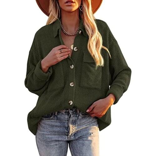 2021 autumn and winter new womens shirt European and American loose corduroy pocket long-sleeved cardigan shirt