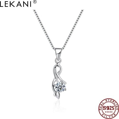 LEKANI Real 925 Sterling Silver Jewelry Romantic Rose Flower Shape Pendant Necklaces For Women Round Cubic Zirconia Necklace
