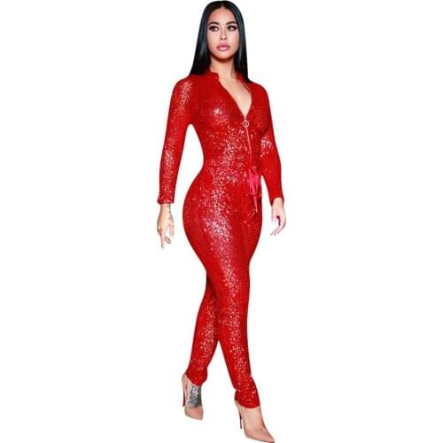 Sexy Woman Jumpsuits Long Sleeve Romper Female Bling European Style Woman Jumpsuit