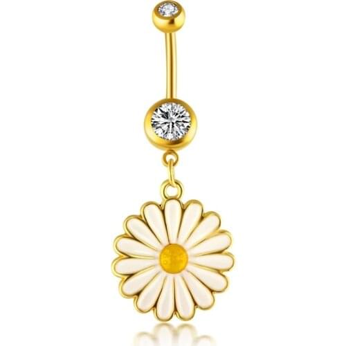 Woman Belly Button Piercing Trendy Gold Color Long Flowers Navel Piercings Female Accessories Belly Bar Sexy Body Jewelry