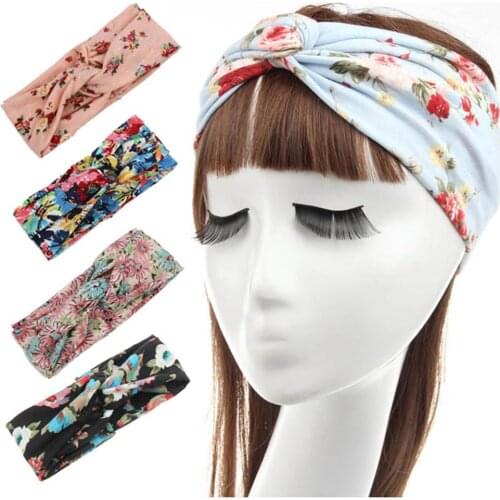 Women Fashion Floral Print Knotted Hairband Turban Headband Face Washing Bath Shower Headband Spa Makeup Headwear Hair Accessory