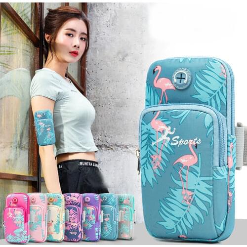 Durable Running Armband Phone Case Holder Small Wallets Phone Bag Flamingo Print Fitness Gym Arm Band for Phone Pouch Purse