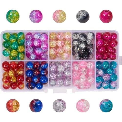 4/6/8/10mm Round Transparent Crackle Glass Beads for Jewelry Making Mixed Color Hole: 1.3mm D35