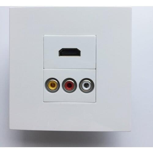 White Color HDMI1.4 Connector Wall Outlet 3RCA AV Composite Audio Video Adapter Face Panel Directly Plug For DVD Projector Xbox