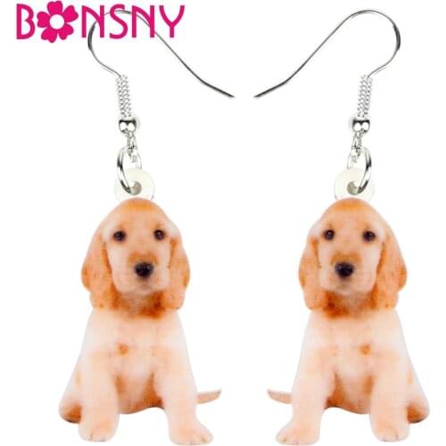 Bonsny Statement Acrylic Cocker Dog Earrings Dangle Drop Stud Fashion Animal Jewelry For Women Girls Lovers Gift Accessories