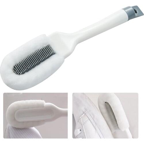 Soft Bristle Cleaning Brushes Multi-function Curved Long Handle Home Shoes Brush Plastic Double Headed Brush For Bathroom