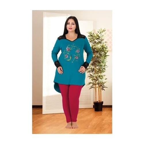 Lilac Floor Red Bottom Collar Detail Long Arm Pajama Suit Night Comfortable Bed Stylish Handy Style Made In Turkey