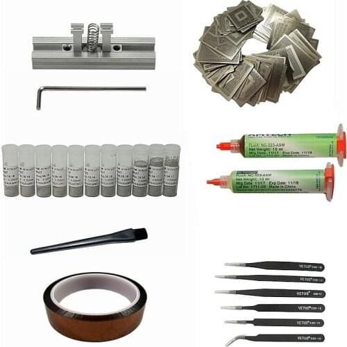47pcs BGA Directly Heat Reballing Universal Stencils with Template Jig Solder Ball Flux tweezers For SMT SMD Chip Rework Rpair