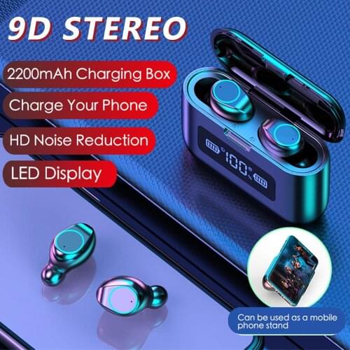 TWS Wireless Bluetooth Headphone 5.0 Touch Control Earphones LED Display 9D Stereo Headset With Mic Sports Waterproof Earbuds
