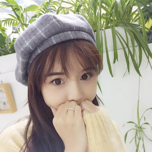 High Quality Beret Painter Cap Winter Hats For Girls Flat Cap Women Pumpkin Berets Hat Woolen Retro Plaid Literary Painter Hat