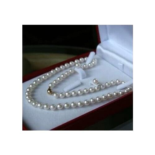 Jewelry Genuine Natural Freshwater Genuine 7-8MM White Akoya Cultured Pearl Necklace Earring set (no box )Genuine Selling Huge