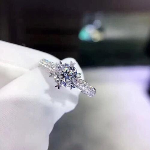 Yanleyu Sparkling 1 Carat CZ Diamant Wedding Rings for Women Original 925 Sterling Silver Cubic Zircon Engagement Jewelry PR131