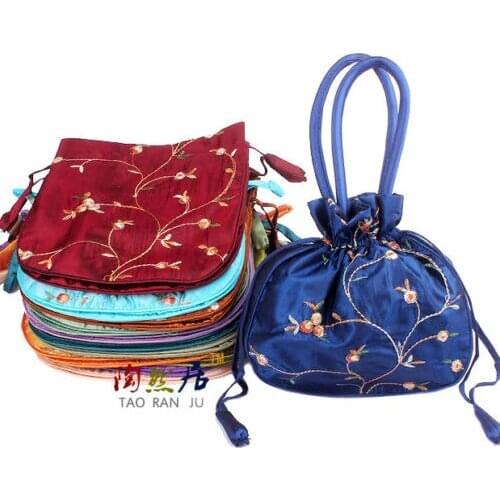Wholesale Embroidered Flower New Fashion Women Silk Satin Purse Jewelry Bag Handbag 10PCS