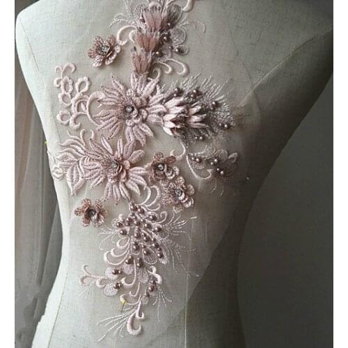 2Pcs/Lot Multicolor High grade bead embroidery flower lace patches decals DIY applique wedding dresses clothes materials fabric