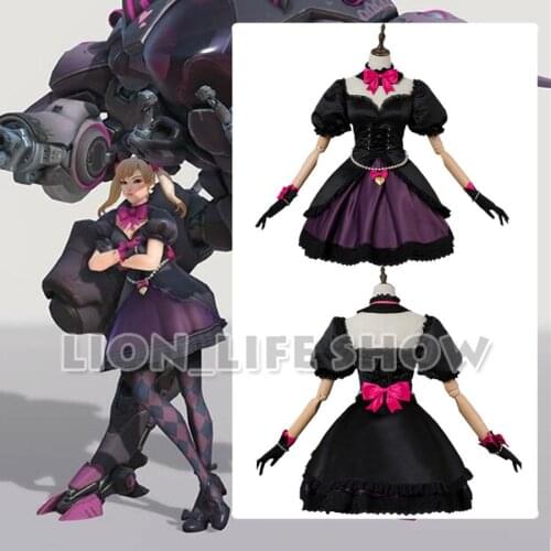 2018 OW D.va Black Cat Luna Gothic Lolita Dress Cosplay Costume Full Sets