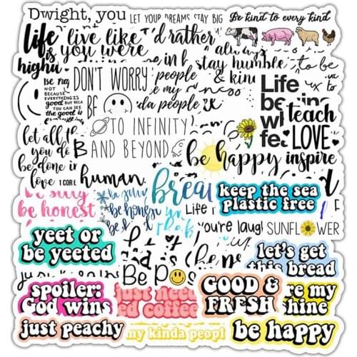 50 Pcs Be Happy Inspirational Quotes Stickers Laptop Sticker Decal For Computer Notebook Water Bottle Moto Decoration Stickers