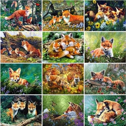 AZQSD Full Square Diamond Painting Fox Cross Stitch Handmade Gift Diamond Embroidery Animals Mosaic Needlework Home Decor
